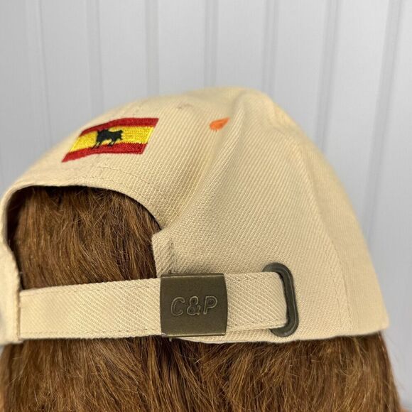 MADRID Bull Spain Flag Embroidered Orange Beige Trucker Hat Adjustable Sz 7 - Picture 6 of 10